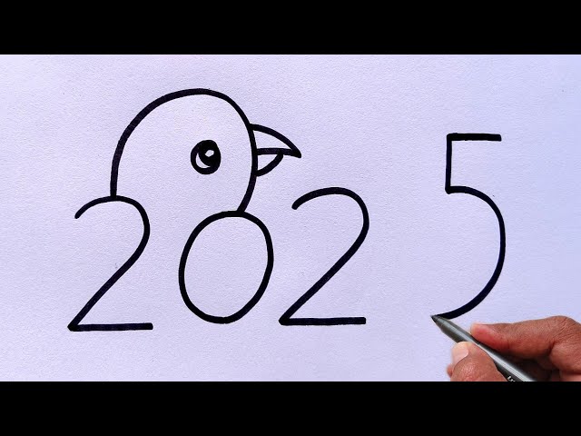 How to draw beautiful Bird from 2025 | Easy bird drawing steps | Number Drawing Beginners