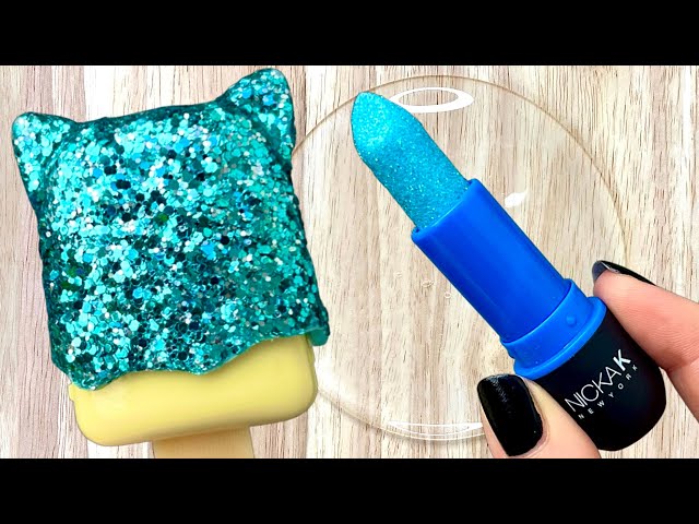 Slime MAKEUP Coloring!! Blue Glitter Satisfying Slime Mixing!! Series #98