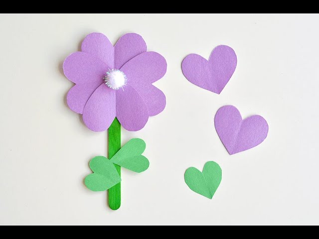 Paper Heart Flowers | Popsicle Stick Flowers with Heart Leaves