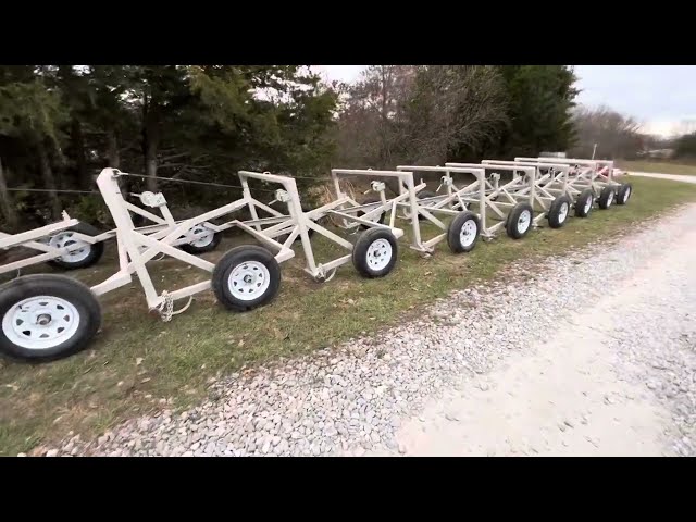 Bale unrollers galore at Green Pastures Farm, great pasture fertilizer tool.