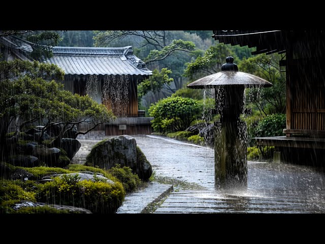 Relaxing Japanese Garden in the Rain | Peaceful Zen Ambience with Soothing Water Sounds 🌧️🍃