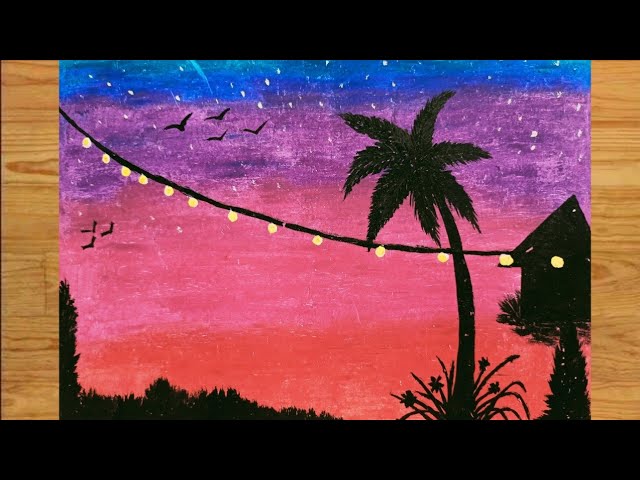 Beautiful night scenery || Oil pastel drawing || Saida art Gallery