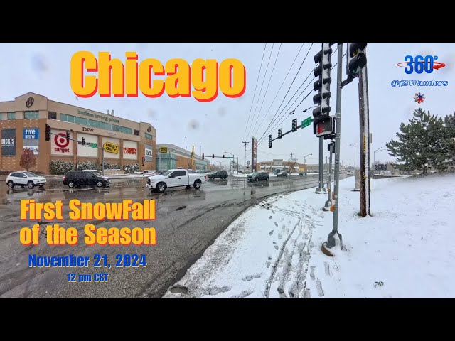 360° Walking Tour: Harlem Irving Plaza in Chicago’s First Snowfall of the Season - 2024 | U.S.A.