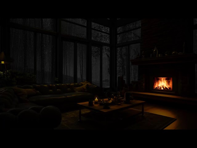 Sleep disorders: Rain and Fireplace Harmony in a Cozy Cabin for Relaxation