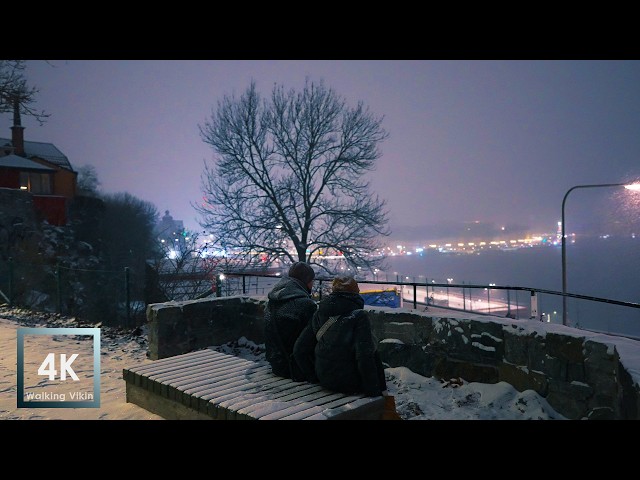 Heavy Snowfall on New year's eve Walk 2025 in Stockholm Sweden 4K HDR