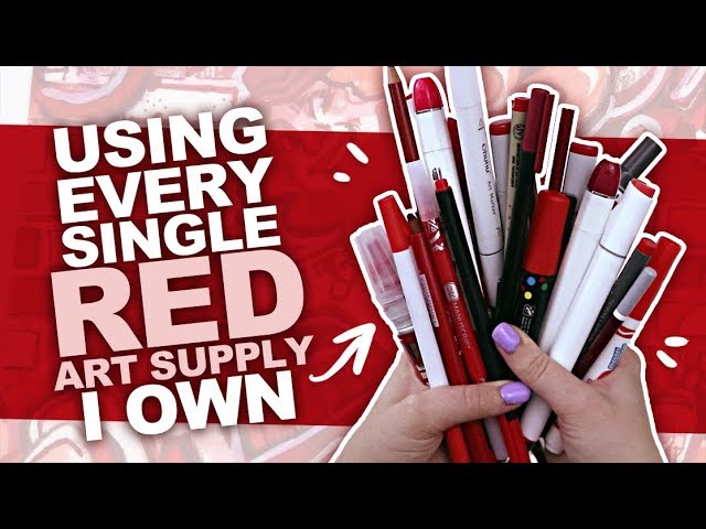 I SEE RED!! | Drawing Something Using Every RED PENCIL, MARKER, WATERCOLOR, ETC I Own.