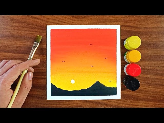 Sunset painting for Beginners | Watercolor drawing | Painting