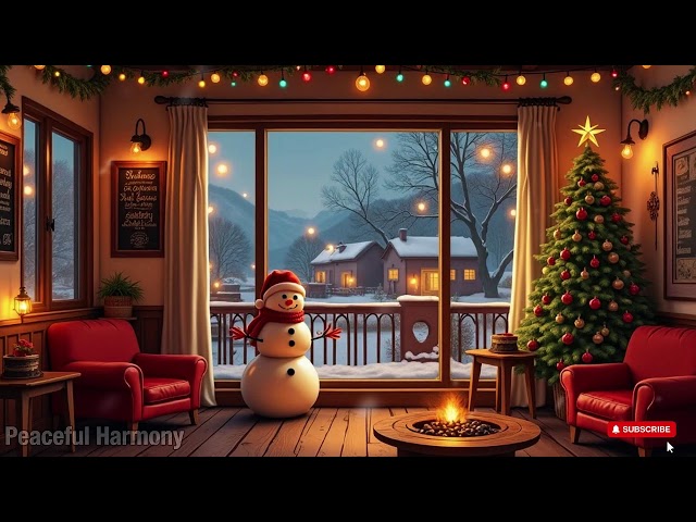 Calm Winter Cafe Atmosphere with Smooth Jazz Background Music ⛄ Warm Jazz Music & Snowfall to Relax