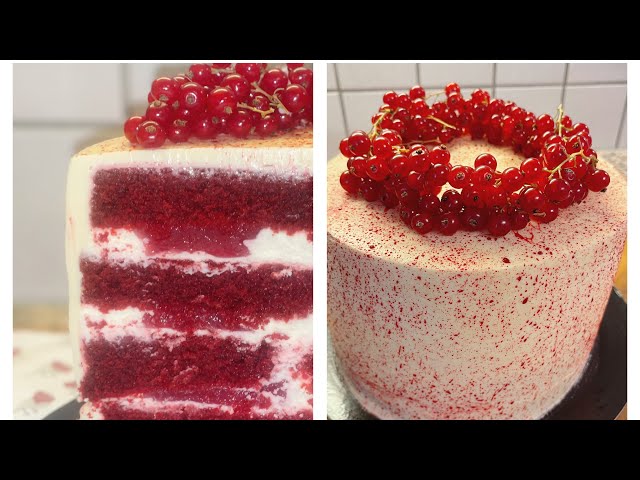 Impressive Red Velvet Cake with Red Currant Filling and Simple Splater Paint Decoration