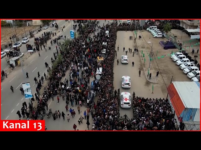 Drone footage shows moment three Israeli hostages released in Gaza