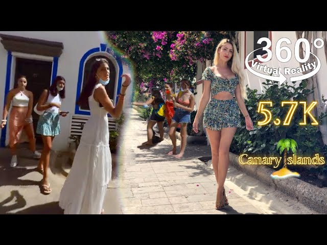 360° Walking Video 5.7K. Historic Old Town, Canary Islands, Spain. Oculus Quest 2 #vr360 #vrgirl