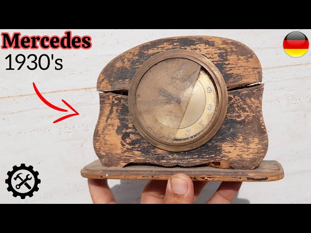 Restoration of an old wooden alarm clock from the 1930s , Mercedes brand