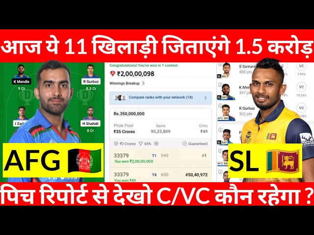 Afg vs sl dream11 team prediction today match | Afg vs sl team prediction | afg vs sl dream11 team