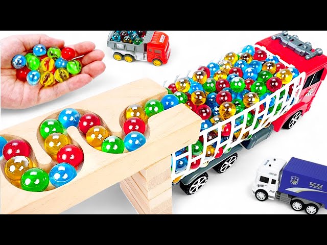 Marble Run ASMR Race ☆ HABA Slope & Dump Truck Excavator Ambulance Forklift Garbage Truck Tractors43