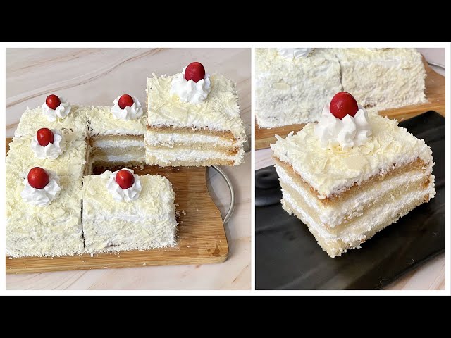 White Forest Pastry In Kadai | No Eggs, No Oven, Condensed Milk, Milk Powder | White Forest Cake