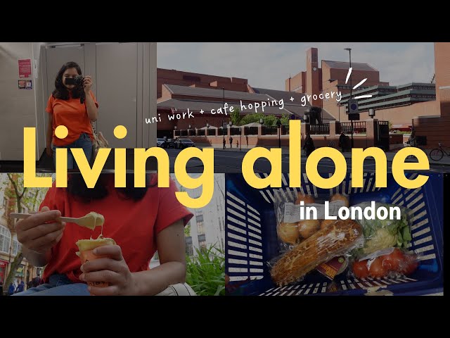 A day in a life of an international student in London | Living alone + work,  cafe hopping, grocery