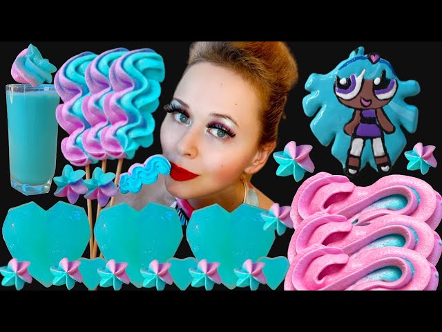 ASMR EATING TEAL PINK DESSERTS