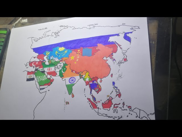 Drawing Asia Flag map | Asian countries flag map drawing