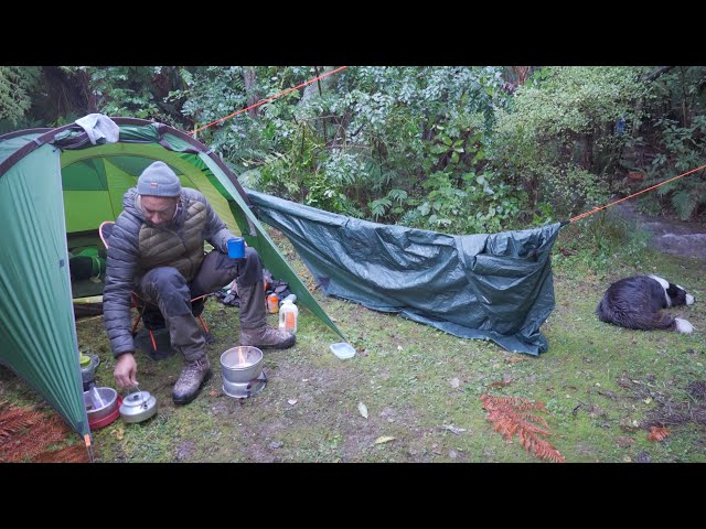 CAMPING in heavy rain with a TENT and TARP