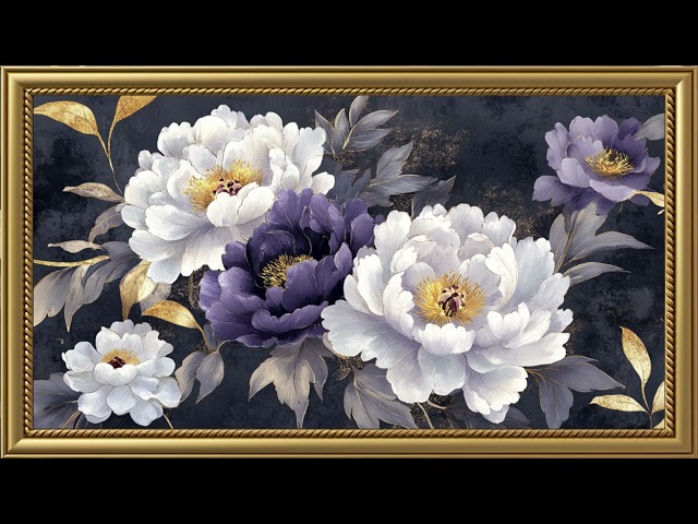 Vintage Beautiful Peonies Painting | Gold Frame TV Art | Art Screensaver for TV 2 Hrs