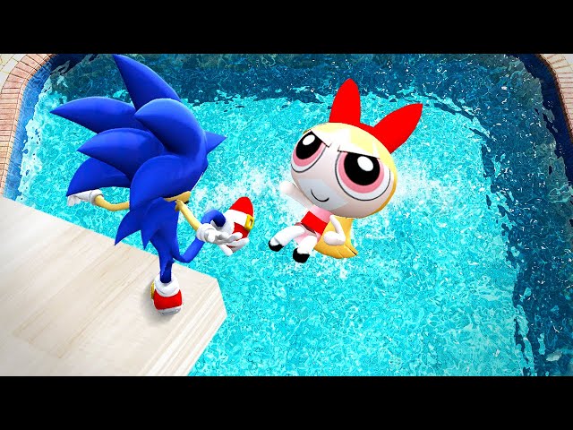 GTA 5 Power puff Girls Vs Speedy Gonzales, Sonic, Mickey mouse Jumps Fails ep.57 (Euphoria Physics)