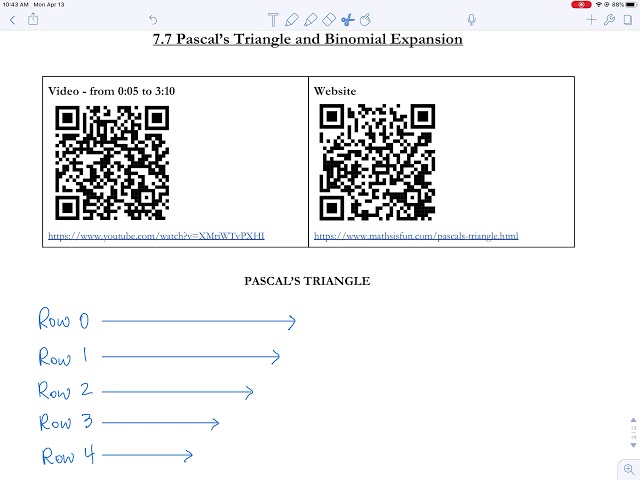 Lesson 7.7 - Pascal's Triangle and Binomial Expansion