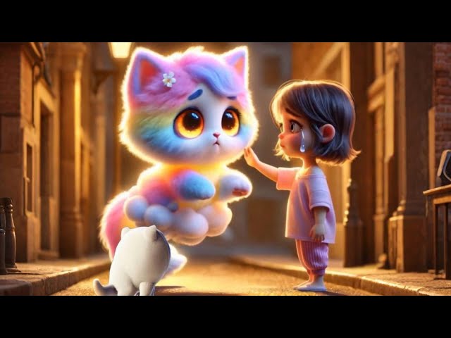 Colorful Cloud Cat Comforting The Little Girl#cartoon#animation#funny#cat