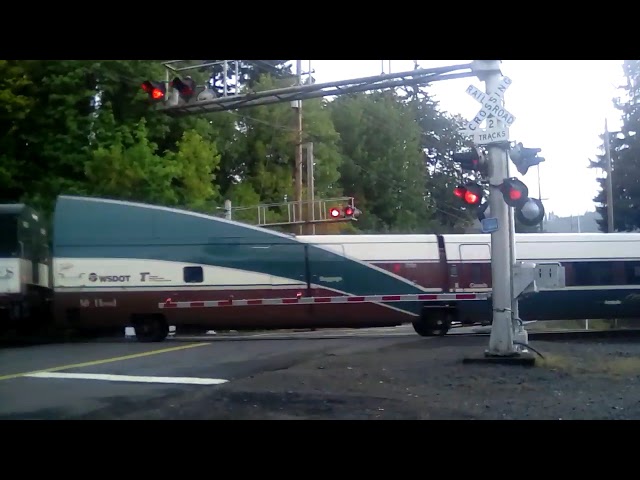 Northbound Amtrak talgo train Thru Castle Rock, Washington on 9-23-2019