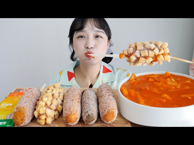 Finally🧡Cheese Corn dog & Spicy cream tteobokki Eating show | REAL SOUND MUKBANG :D