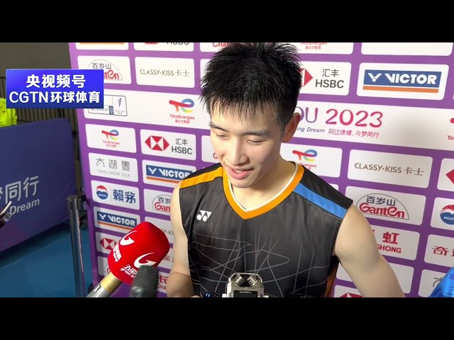 Li Shifeng reacts to his celebration after winning MS in China's Group A clash with Denmark李诗沣 苏迪曼杯