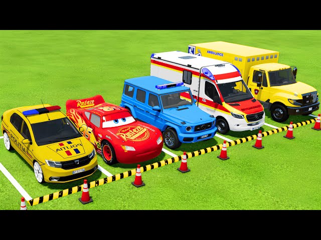 TRANSPORTING POLICE CARS and AMBULANCE EMERGENCY VEHICLES WITH MAN TRUCKS TO THE GARAGE ! FS22