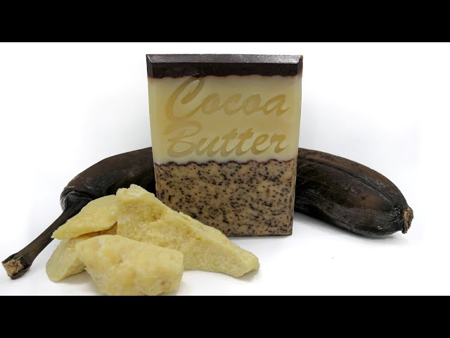 Natural cold process soap making with Cocoa butter and Banana Puree Playing card as a scraper tool