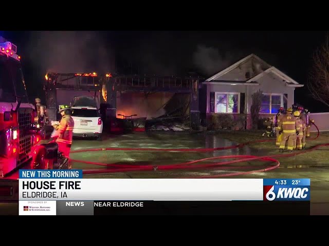 Crews battle garage fire in Scott County, near Eldridge