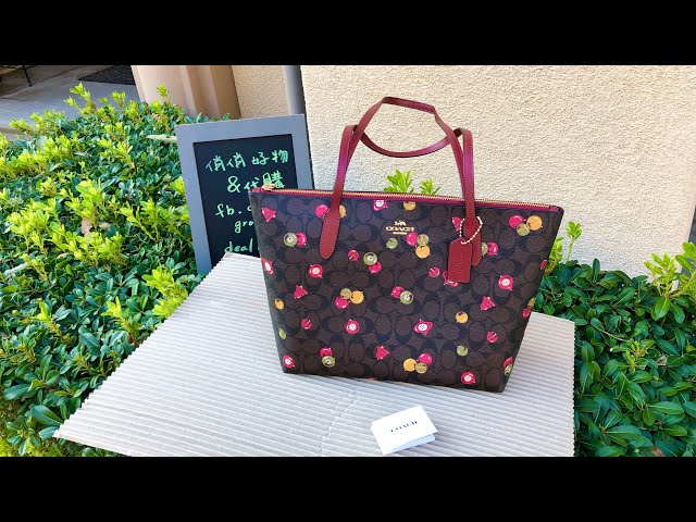 COACH ☜UNBOXING☞ Zip Top Tote In Signature Canvas With Ornament Print / C7254 / Brown