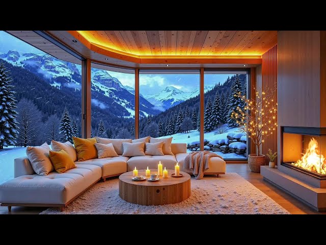 Gentle Snow & Fireplace Warmth 🔥 Smooth Piano for a Relaxing Winter Day on the Cozy Room