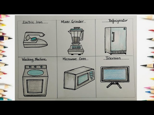 How to draw Electrical Appliances easy for school project l Electric Appliances drawing step by step