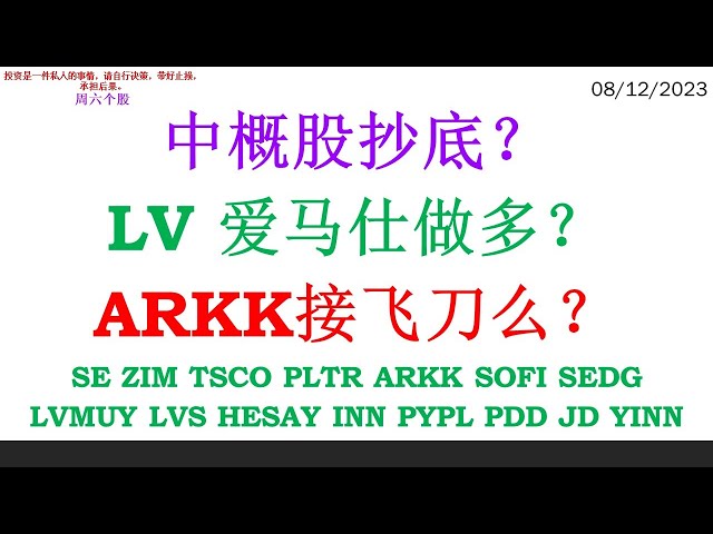 中概股抄底？ LV 爱马仕做多？ARKK接飞刀么？SE ZIM TSCO PLTR ARKK SOFI SEDGLVMUY LVS HESAY INN PYPL PDD JD YINN