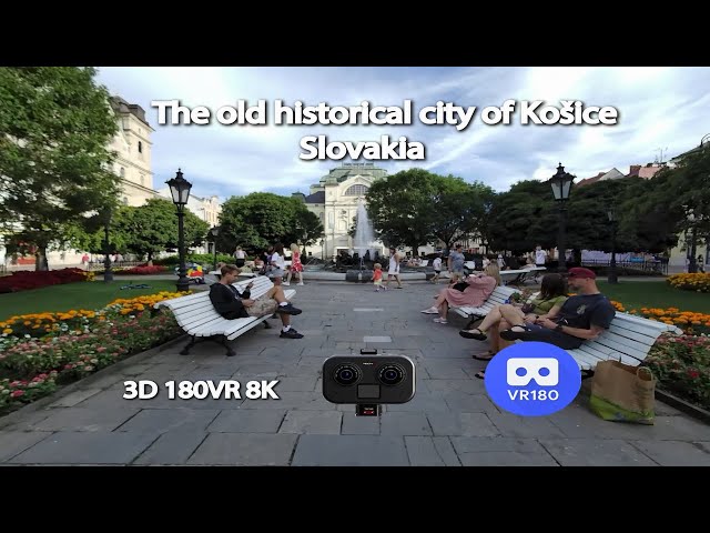 The old historical city of Kosice in Slovakia. 3D180VR 8K video.