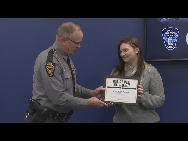 Ohio State Highway Patrol recognizes young driver for wearing seatbelt, surviving crash