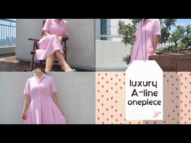 (eng) Linen dress, A-line dress with collar pattern full video