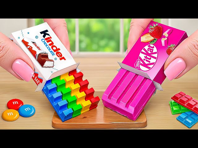 Rainbow Kinder Chocolate vs Pink KitKat Cake Decorating Challenge