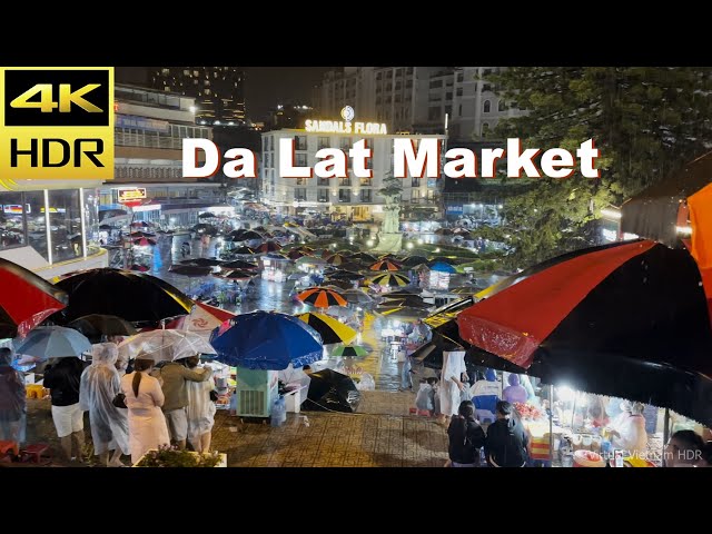 A Walk In The Rain: Heavy Rain At Night In Da Lat Night Market, Vietnam | 4K HDR