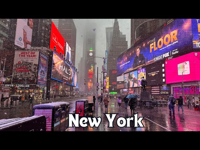 4K NYC Snow Walk | Heavy Snowfall in Times Square ASMR