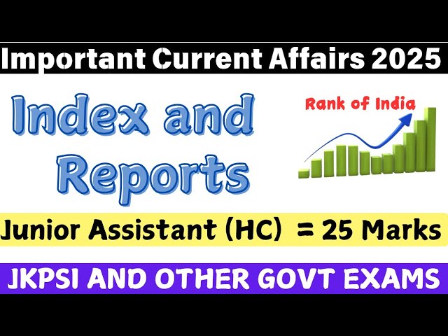 Major Index and Ranking 2024_25 | Junior Assistant (HC) Current Affairs  | Current Affairs Marathon