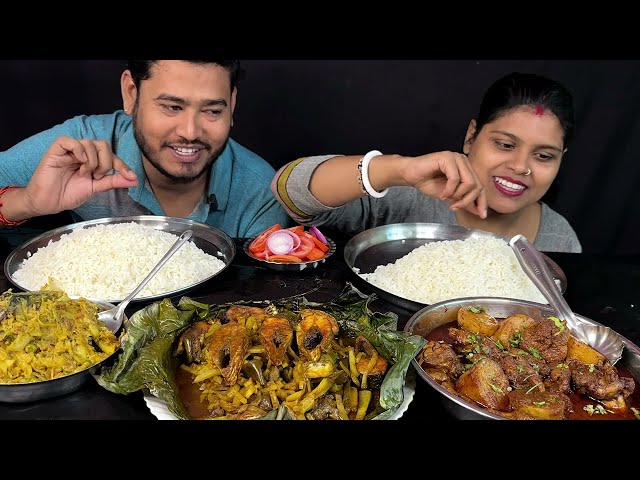 hilsha fish paturi chicken chat curry and rice eating show