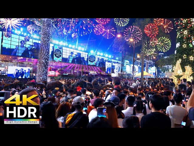 4K HDR 🇹🇭 | Bangkok New Year's Eve 2023 - 2024 Walking Tour | Times Square of Asia |Bangkok,Thailand