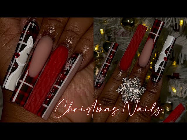 RED PLAID CHRISTMAS NAILS ❤️❄️ | HAND PAINTED | REINDEER 🦌✨