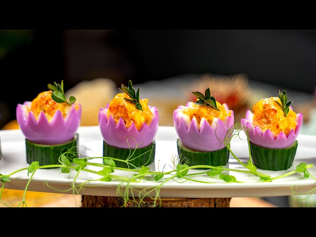 Pink Stuffed Eggs with Shrimp. Coloring Eggs with Dragon Fruit or Beetroot