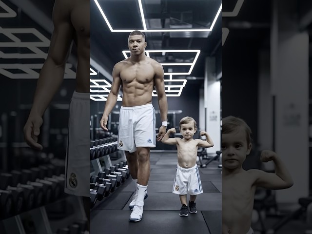 Mbappe & his Baby in the GYM 💪 #mbappe #football #funny #shorts