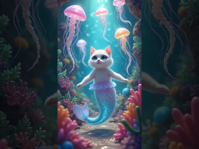 The Cat Mermaid’s First Day at the Jellyfish School #aicat #ai #catmermaid #cat #catlover #funnypets